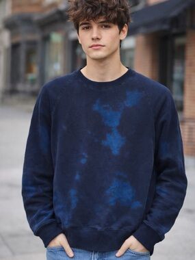 John Elliott Navy Blue Tie-Dye Crewneck Sweater